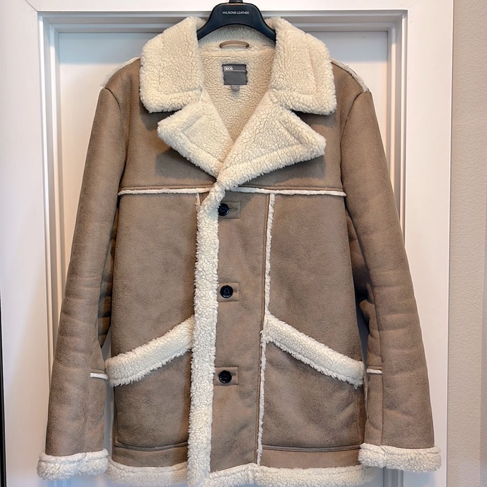ASOS Faux Shearling Overcoat in Camel - XL